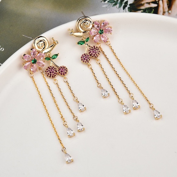 Cute snail silver needle long tassel zircon earr - Picture 2 of 6